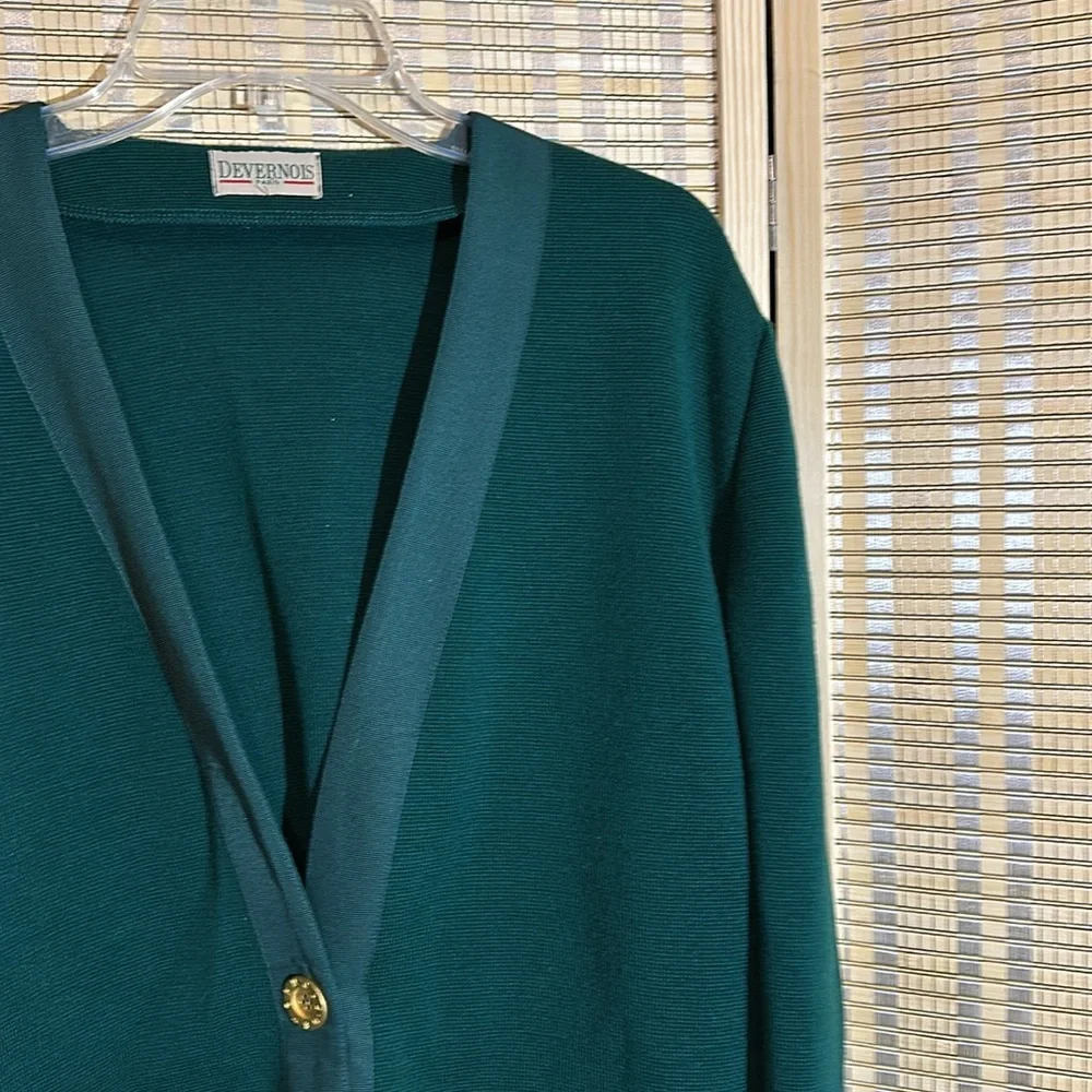 Devernois Paris Vintage 1970s Forest Green Preppy Cardigan Sweater Blazer 18? - Picture 6 of 16